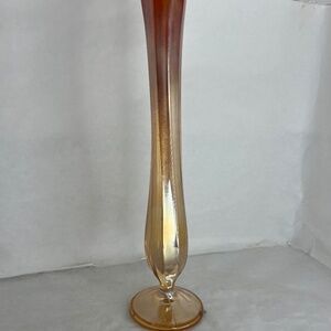 Antique Marigold Carnival Ribbed Glass Footed Bud Vase with Scalloped top